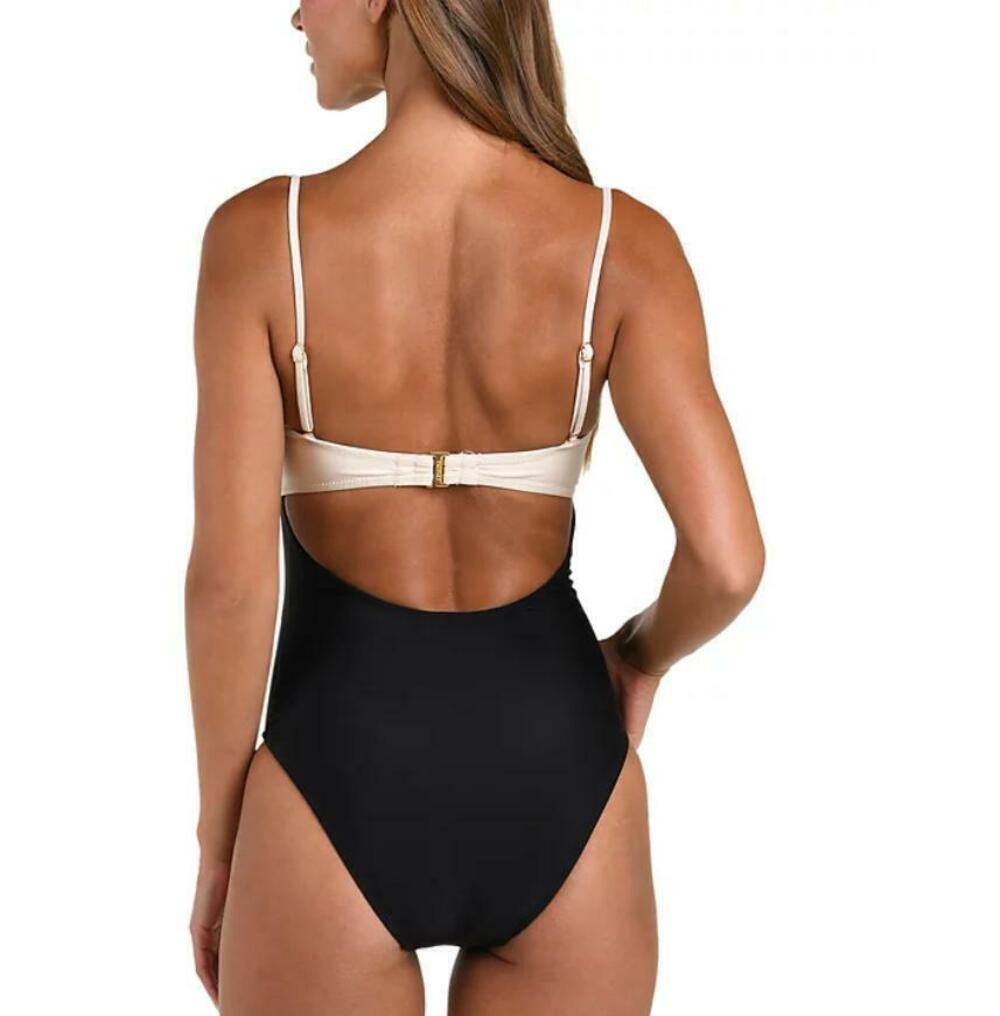 L'Agence Women's Black/White Bandeau One Piece Swimsuit M NWT RTL: $255.00